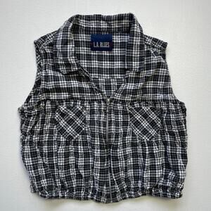 Vintage 90's Plaid Sleeveless Crop Top / LA BLUES / Sz S/M / Western Grunge